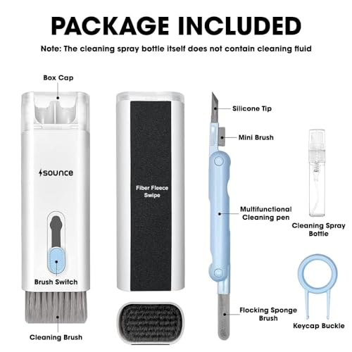 Image of 7-in-1 Electronic Cleaner Kit with Brush for Gadgets, Keyboards, Cameras | Multifunctional Laptops and Screens Cleaning Tools | Portable and Durable Electronic Cleaning Set - White & Blue