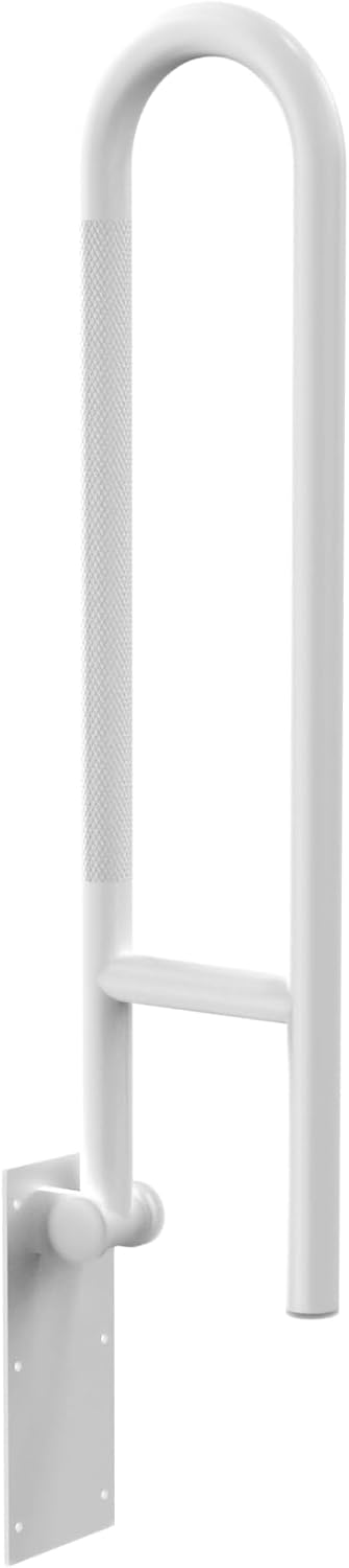 (Similar) Swing Up Wall Mounted Grab Bar - 500 lbs Capacity Flip-Up Handicap Toilet Safety Rails for Seniors, Stainless Steel, Textured Grip, ADA Compliant Bathroom Grab Bar - 30\" Length, White, Knurled Grip White with Knurled Grip