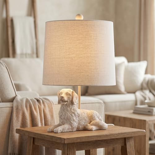 Retriever Dog Table Lamp - 18.5" Wash White Resin Dog Lamp with Hardback Linen Shade, Decorative Animal Sculpture Lamp for Bedside Nightstand End Table,Bedroom Living Room Office Decor, Pet Lover Gift — view 6
