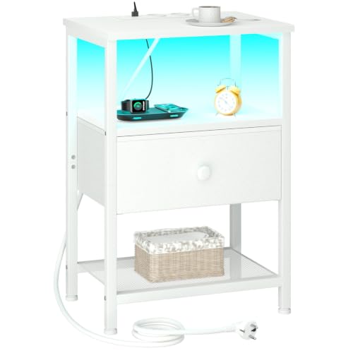 AMHANCIBLE Table de Chevet LED, Table de Nuit avec Prise Intégrée