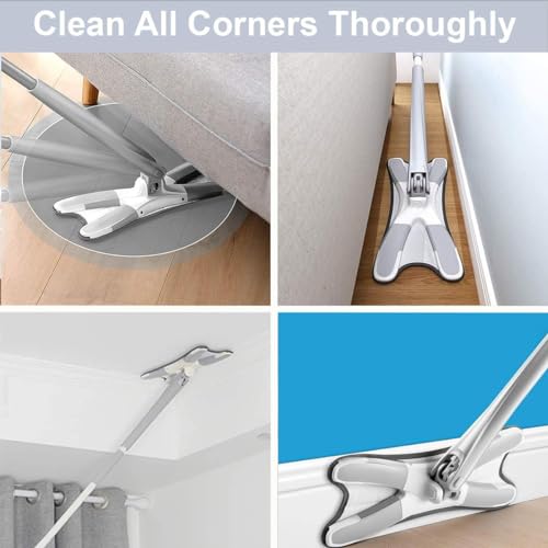 Image of Raxon Innovation Hands-Free Squeeze Mop for Floor Cleaning| Flat Squeeze Magic Mop with Telescopic Stick, Two Reusable Microfibre Pad Steel Fiber Ru Wet PVA Mop (X-MOP)