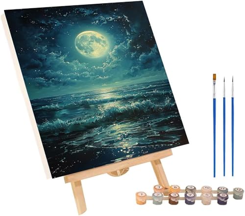 Pintar por Numeros Adultos Luna Pintar por Numeros OcéAno, DIY Kit Manualidades Adultos con 3 Pinceles y Pigmento Acrílico, Paint by Numbers Adult para Decoracion Hogar, Regalo Mujer 70x95cm O-6135