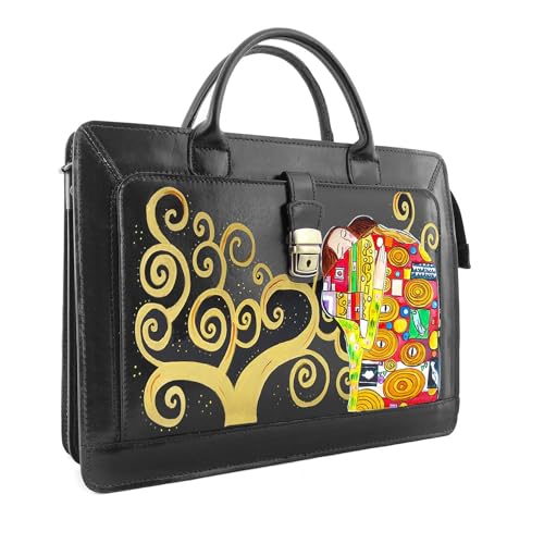 Sac porte-documents de bureau en cuir peint à la main - LE CÂLIN DE KLIMT - Cuir Véritable, Fabriqué en Italie, Cuir Peint, Sacs Shopper et Bandoulière, Artisanat – vue 2