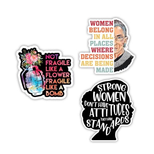 Image of MAIANEY (3 Pcs) Strong Women Affimation Feminist Stickers Womens Rights Stickers Not Fragile Like A Flower Women's History Month Gifts Women's Day Gifts Decorations Laptop Water Bottle Phone Window