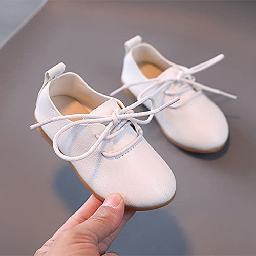 EnJoCho Toddler Sport Shoes Summer And Autumn Fashion Cute Girls Casual Shoes Solid Color Round Toe Lace Up (White, 4.5-5 Years)4