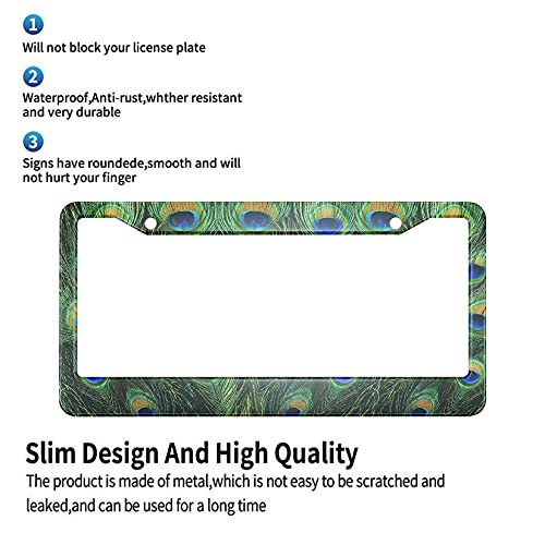 Aoyego Peacock Feathers License Plate Covers Male Peacock Displaying Tail Feathers Bird Animal Novelty License Plate Frames Metal Tags Protector For Us Standard Car Accessories #TOP3