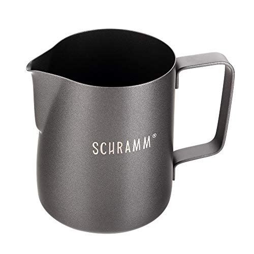 Schramm® Milchkännchen Milchkanne in schwarz oder grau Edelstahl 350ml Milch aufschäumen Krug Aufschäumkännchen mit Baristastift, Farbe:schwarz