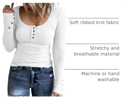 Image of KINLONSAIR Women Long Sleeve Henley Shirts Scoop Neck T-shirt Basic Tops