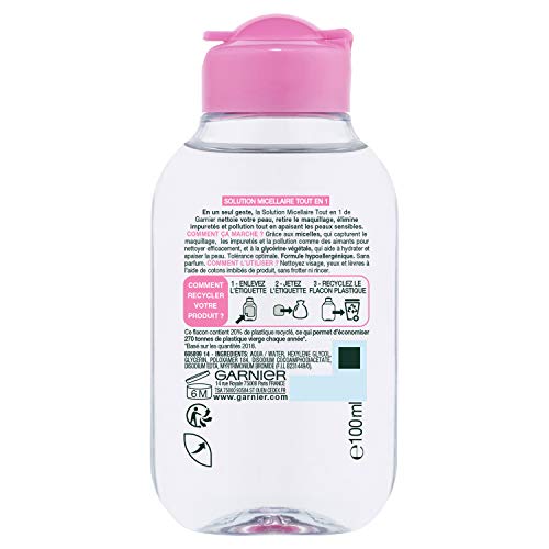 GARNIER Skin Active Solution Micellaire Tout En 1 Nettoie Démaquille Apaise Micelles Et Glycérine Végétale Sans Parfum Vegan & Cruelty Free Visage Yeux Lèvres Peau Sensible 100 ml - vue 3