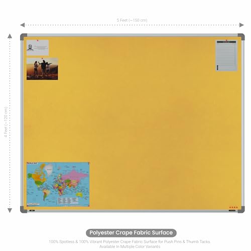 Image of Scholar Art Metis 4x5 Feet Bulletin Board for Office, Home & School | Vibrant & Versatile Crape Cloth + High Density Soft Board for Pinning Photos, Sticky Notes & Reminders (Yellow)
