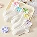 TOBETOPTOOLER 5 Pack Toddler Girl Socks，Little Kids Child Cotton Sock White Crew Ankle Seamless Bow Dress Socks for School (US, Age, 6 Years, 8 Years)