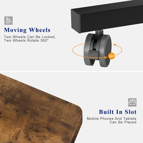 soges Rolling Laptop Cart, 31.5 inch Mobile Computer Desk Table, Height Adjustable,Small C-Shaped Bed Couch Sofa Table with Wheels, for Living Room Bedroom, Portable,Vintage by soges - Image 6