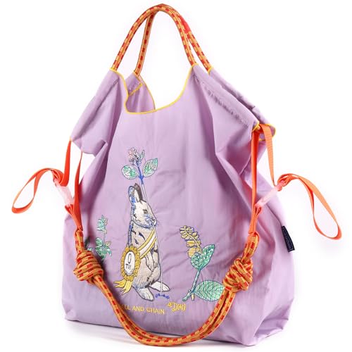 Image of Ball&Chain Women Stylish Embroidered Tote Bag -Ideal Birthday Gift, Perfect Companion for Shopping, Travel, and Beach. (Purple, Large)