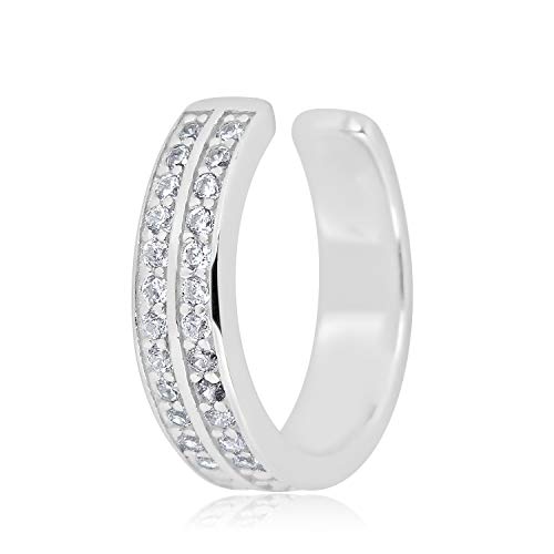 AVORA 925 Sterling Silver Channel Set Simulated Diamond CZ Double Row Ear Cuff