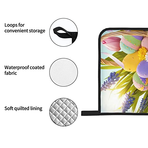 Easter Eggs Printed Oven Mitts And Pot Holders Set Of 4 Heat Resistant Non-Slip Waterproof Oven Gloves For Grilling Bbq Cooking Baking Kitchen Microwave Pizza #TOP5