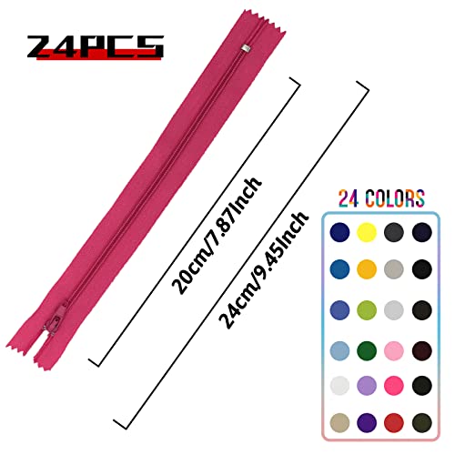 DOITEM Reißverschluss, 24 Farben Nylon Reißverschlüsse, 20cm lang, 2.5cm breit für Kleidung Tasche Mäppchen Kissenbezug, 24 Stück