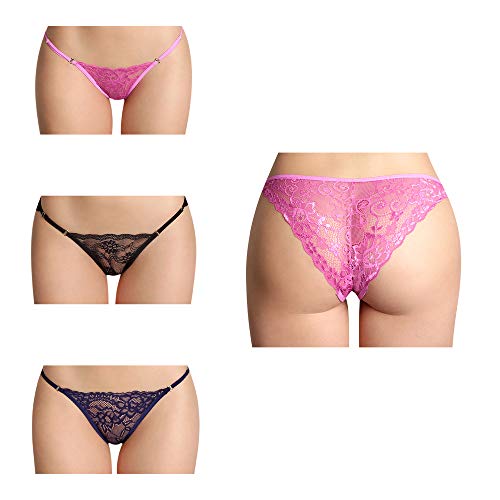 Besame Women Bikini Panties Lace Underwear Lingerie One Size (Black Blue Purple - Style 1 - One Size) #TOP1