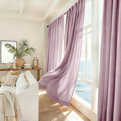 Joydeco Pink Linen Curtains 84 Inch Length, Light Filtering Privacy Curtains for Living Room and Bedroom, Farmhouse Style, Back Tab and Rod Pocket, 52 x 84 Inches, 2 Panels by Joydeco - Used condition - Image 6