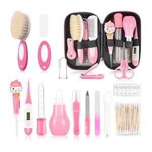 Baby Grooming Kit,Infant Safety Care Setwith Hair Brush Comb Nail Clipper Nasal Aspirator, Baby Essentials Kit for Newborn Girls Boys (20 PC-Pink Kit)