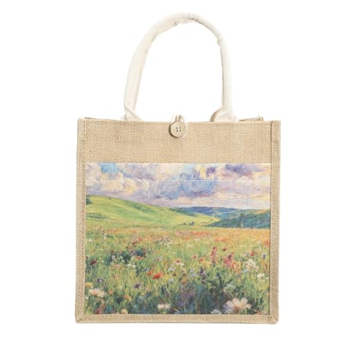 BLTYXT Jute Tote Bag Large Jute Bag Foldable Waterproof Shopping Bags Beach Bag Handbag Reusable Shopper Bags for Picnic Travel Shopping Beach