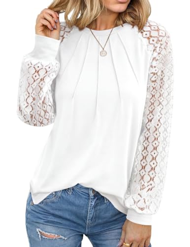 Image of HOTOUCH Women's Lace Long Sleeve Spring Dressy Casual Business Work Trendy Shirts | Womens Tops, School Outfits for Teachers, Boho Tops for Women, Fall Business Casual, Blouses for Women Dressy Casual Western