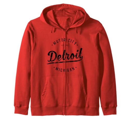 Vintage Detroit Souvenir Motor City Simple Detroit Zip Hoodie