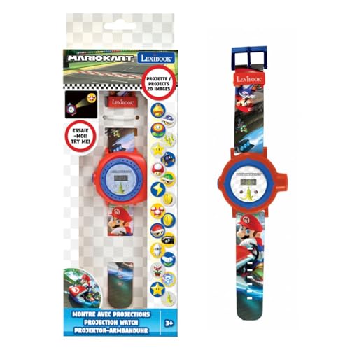 Lexibook - Nintendo Mario Kart Einstellbare Digitale Projektionsuhr - 20 Bilder Mario Kart - für Kinder/Jungen - Rot und Blau - DMW050NILXB