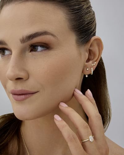 PAVOI 18K Gold Plated Sterling Silver Posts Three Pairs Statement Earrings for Women - Cubic Zirconia Gold Earring Pack - Front Back Ear Jacket Crawler Stud Huggie Piercing Jewelry Set4