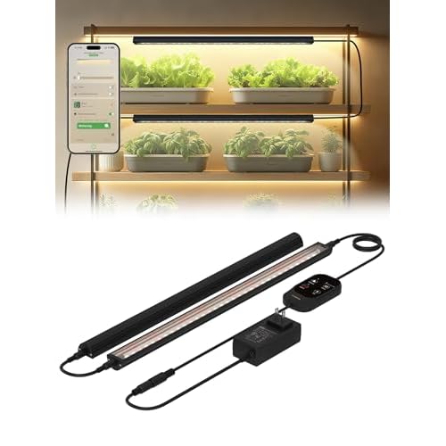 Smart Grow Light for Indoor Plants,3500K Full Spectrum LED Plant Light Strips with 3/9/12H Auto Timer,Stepless Dimming,Modular Design,Plug and Play (Black, 2 Pack 16W) Black 2 Pack 16W