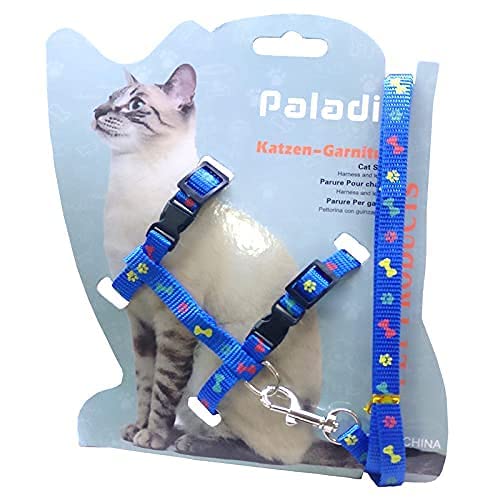 Woofy Nylon Harness Leash Set for Cat Kitten and Small Pet Nylon Harness Strap Collar | Cat Training Leash (Paw Printed Blue) (B0CB2LTCLX) Amazon Price History, Amazon Price Tracker