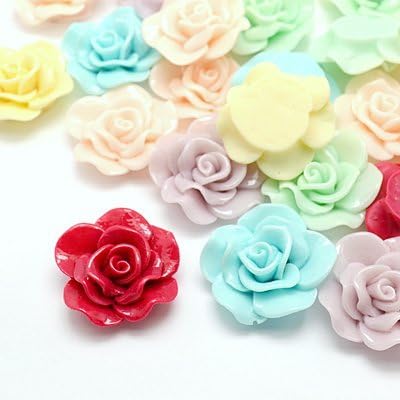 25 pcs of Large size Colorful Rose Resin Cabochons, Mixed Color, 30mm
