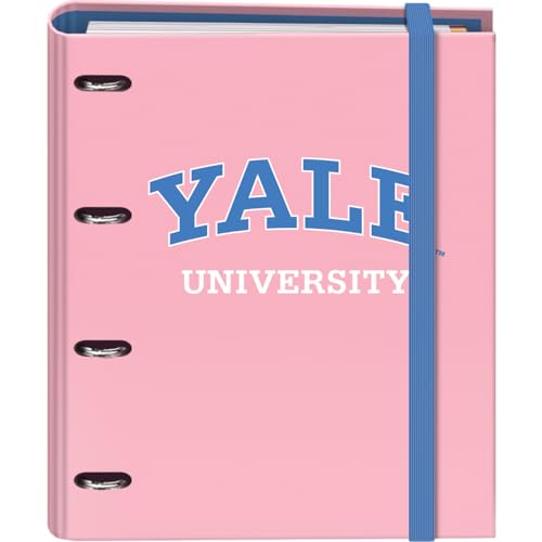 Dohe - Ordner mit 4 Ringen mit Nachfüllung, 100 Blatt, A4, Gummiverschluss, 4 farbige Trennblätter, Dokumententasche, Papier 90 g/m², Kompressor, Schulmaterial - Yale University Pink Lady