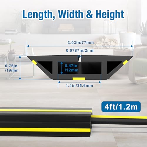 Image of Eapele 4 ft Cable Protector Cord Cover for Floor, Heavy Duty PVC Duct Easy to Unroll, Prevent Trip Hazard for Home Office or Outdoor Settings