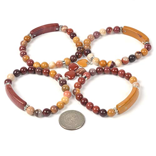 Natural Mooakite Jasper Gem Semi Precious Gemstone Love Heart Charm Stretch Bracelet2