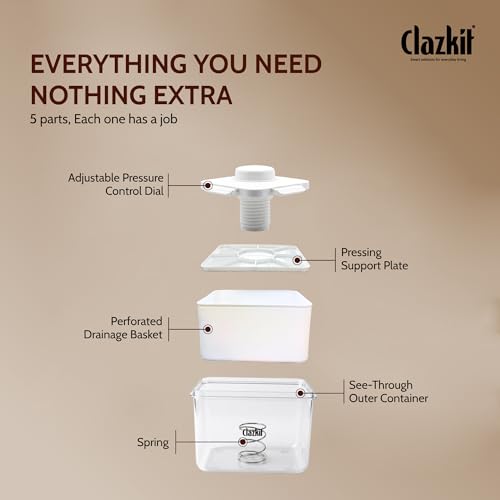 Image of Clazkit Tofu Maker Press with Drain Tray | Homemade Paneer, Yogurt & Tofu Making Mold |Tofu Press Container | Easy DIY Soy Paneer Cheese Maker for Kitchen | Reusable & Easy to Clean |1200ml
