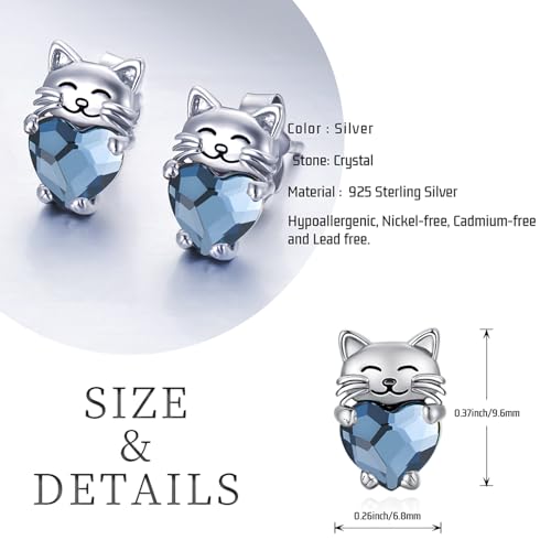 925 Sterling Silver Cat Earrings Cute Animal Kitten Stud Earrings cat Jewelry Gifts for Women Girls Hypoallergenic Earrings for Sensitive Ears2