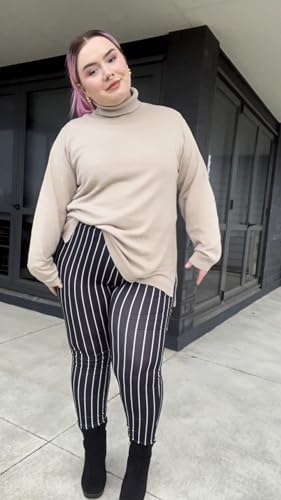 Image of CARCOS Plus Size Sweaters for Women Solid Turtleneck Sweater Long Sleeve Pullover Tops Casual Split Hem Knit Shirts