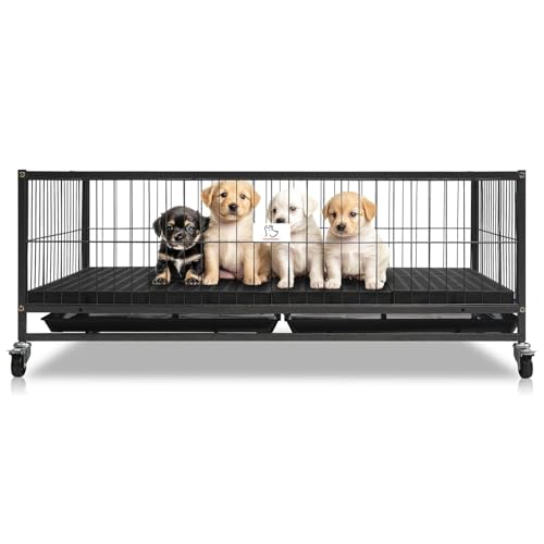 Homey Pet 43 Inch Whelping Box for Dogs and Puppies, Stackable Heavy Duty Metal Puppy Crate Cage Kennel with Wheels, Indoor Puppy Whelping Pen for Large Medium Small Breeds