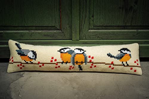 Vervaco Cross Stitch Embroidery Kits Decorative Draught Excluder Pre-Printed Cushion Great Tit DIY Set Creative Set for Adults Approx. 80 x 20 cm Craft Set Craftsman Home Decoration - Image 2