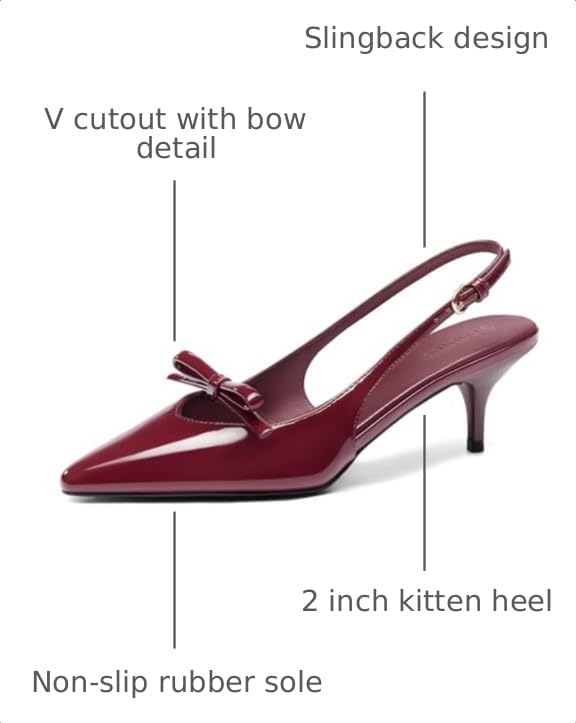 Image of Coutgo Womens Slingback Kitten Heels Bow Pointed Toe Wedding Dress Shoes | 2-Inch Low Heel Pumps, Comfort, Closed Toe, Adjustable Buckle Strap, Slip on, Party Prom