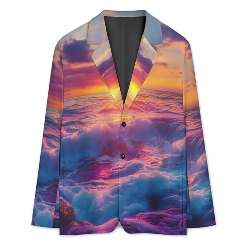 Sunset Over The Ocean Mens Suit Jacket Lapel Blazers V Neck Button Business Coat Tuxedo for Wedding Party3