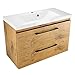 Produktbild paplinskimoebel GIRONA Einbau-Waschbecken aus Mineralguss mit Unterschrank in Eichenoptik, B80 x T39 x H55 cm, für Wandmontage, 2 Schublade mit Soft-Close-System