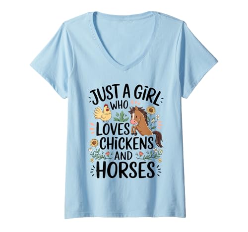 Mujer Solo una chica que ama el pollo & Caballos Granjeros Mujeres Camiseta Cuello V