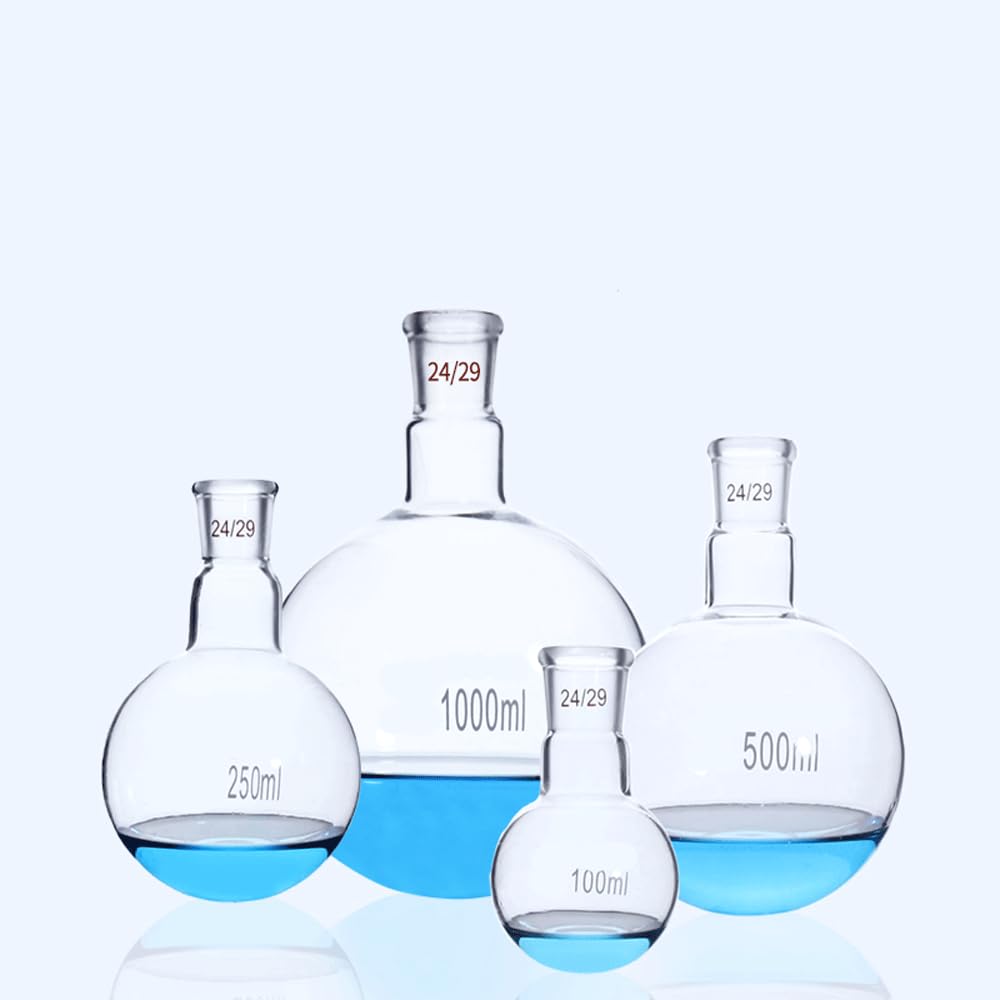 Matraz Erlenmeyer Graduado de Borosilicato, Matraz de vidrio de fondo redondo de 19/26, 24/29 y 29/32, junta estándar de 100/250/500/1000/2000 ml, cristalería de laboratorio for experimentos(500ml 24-