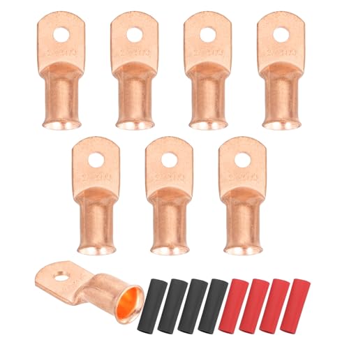 Cosses de batterie 2/0 AWG M6 en cuivre doré avec gaine thermo rétractable pour câble, lot de 8