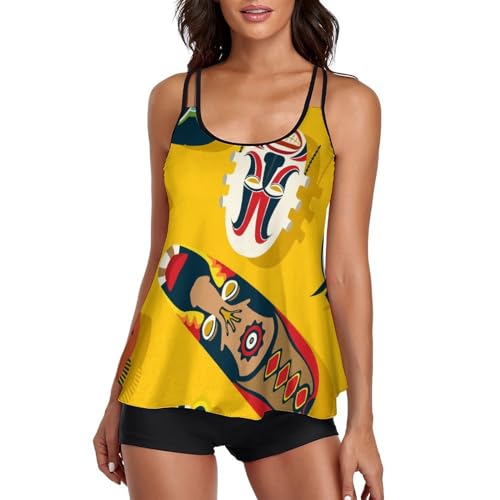 Maillot de bain tankini ethnique africaine 3 pièces avec short et robe