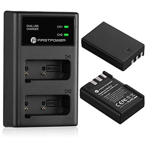 FirstPower EN-EL9 EN EL9a Battery 2-Pack 2000mAh and Dual USB Charger Compatible with Nikon D40, D40x, D60, D3000, D5000 Digital SLR Cameras Cover
