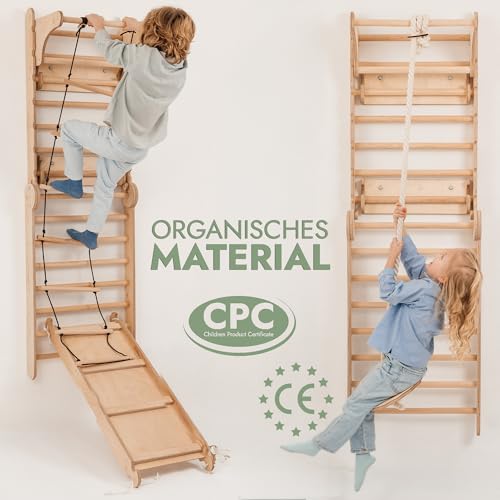Goodevas 6-in-1 Holz Schwedenwand & Rutschensatz – Vielseitiges Indoor Kletterdreieck Set für Kinder mit Leiter, Rutsche, Monkey Bars – Perfekt für 2 bis 12 Jährige