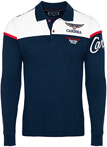 Carisma Polo à manches longues pour homme en coton • T-shirt à manches longues pour homme avec broderie • Coupe droite agréable pour le bureau et les...