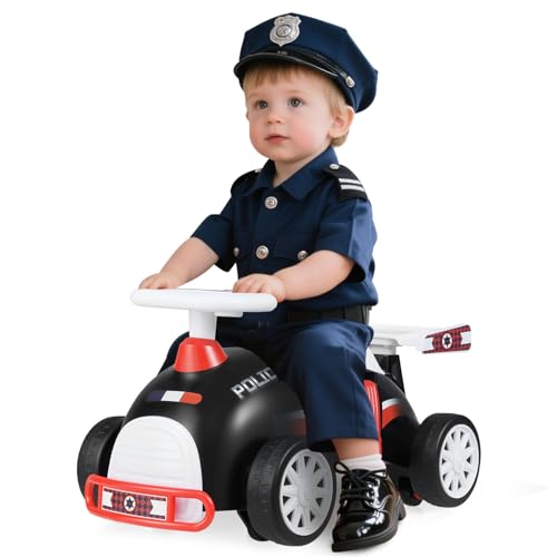 HONEY JOY Police Ride On Push Car for Toddlers, Foot-to-Floor Sliding Car w/Steering Wheel, Sound & Under Seat Storage, No Batteries, Kids Ride On Toys for Boys and Girls, Black